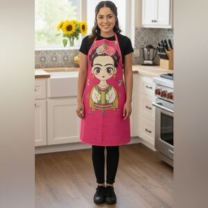 Frida Kahlo Kitchen Apron Fridita Mandil Pink handmade Adult Pockets garment*